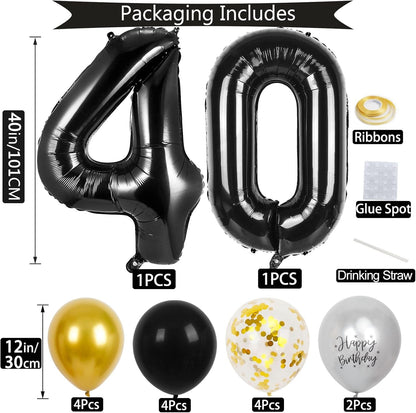 40Th Birthday Decorations for Men Women, 40 Inch 40 Balloon Numbers, 18 Pcs 12 Inch 40Th Birthday Decoration Balloons for 40Th Men Women Birthday Anniversary Party Decoration2