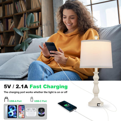 23'' Table Lamps Set of 2, Lamps for Bedroom, USB C+A Ports, Beige | Bedside Lamps with 3 Color Temperatures, Knob Switch, Lamps for Living Room, Office, Night Stands, End Table, Bulbs Included3