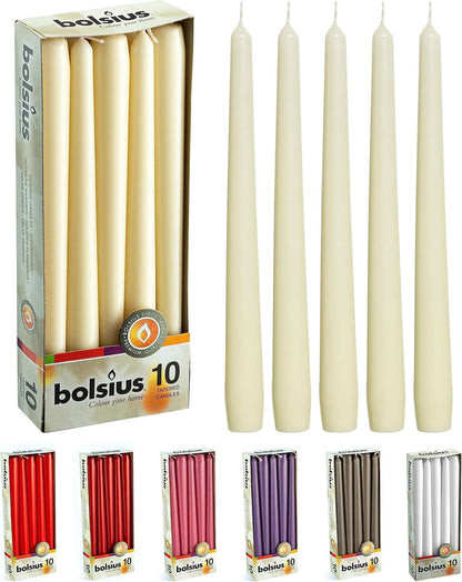 Ivory Taper Candles - 10 Pack Unscented 10 Inch Dinner Candle Set - 8 Hours Burn Time - Premium European Quality - Smokeless and Dripless Household, Wedding, Party, and Home Décor Candlesticks1