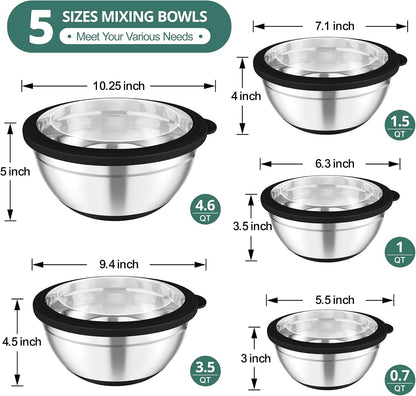 Mixing Bowls, Salad Bowls with Transparent Airtight Lids, Black2