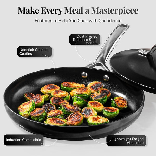 Modern 11 Pc Ceramic Pots and Pans Set Non Stick, Professional Elegant Kitchen Cookware Sets with Steamer for Cooking, Non Toxic Made without PFOS PFOS, Dishwasher & Oven Safe5