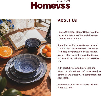 Stoneware Sonoma 56Pc Dinnerware Set, Black + Speckled Spin Wash Cobalt7