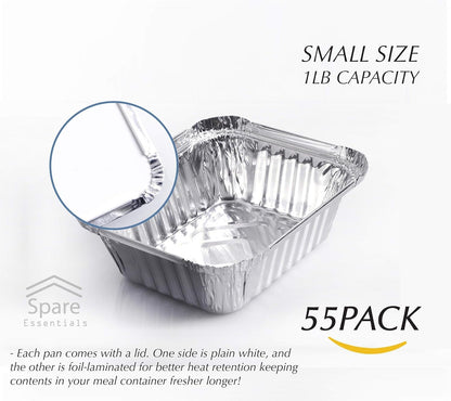 55 Pack - Aluminum Pan/Containers with Lids/Foil Containers/Aluminum Pans with Lids/Take Out Containers/Disposable Pans/Aluminum Foil Food Containers/Freezer Meals Containers (1 LB)2