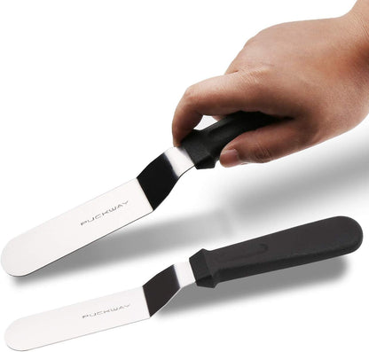 Angled Icing Spatula, Stainless Steel Offset Spatula, Cake Spatula Set of 2 Black 6, 8 Inch Blade7