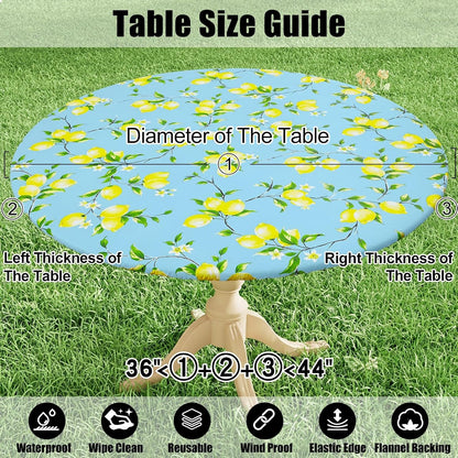 round Table Cloth, Waterproof Fitted Table Cover for 45"-56" Tables | Flannel Backed Vinyl Tablecloth, Wipeable & Windproof Plastic Tablecloth for Camping, Indoor & Outdoor (Blue & Yellow)9