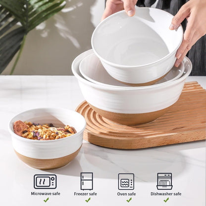 Ceramic Serving Bowls Set of 4, 2.1/1.5/1.0/0.5 Qt White & Terracotta Stoneware Mixing Bowls, Farmhouse Bowls for Cooking, Prepping, Salad & Soup, Dishwasher & Microwave Safe, Serving Dishes4