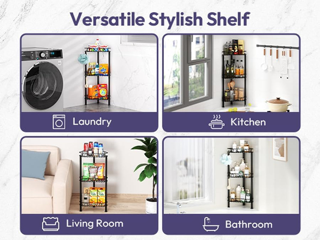 standing-shower-caddy-corner-3-tier-stainless-steel-shower-organizer-shelf-with-12-hooks-and-adhesive-pads-rustproof-corner-shelves-stand-rack-for-bathroom-shower-room-black