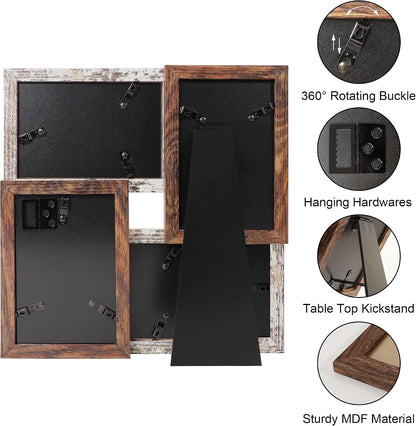 4X6 Collage Picture Frames, Multi Family Photo Frame with Real Glass, Displays Four 4X6 Photo, Wall Decor Wall Hanging or Tabletop, Distressed White+Rustic Brown6