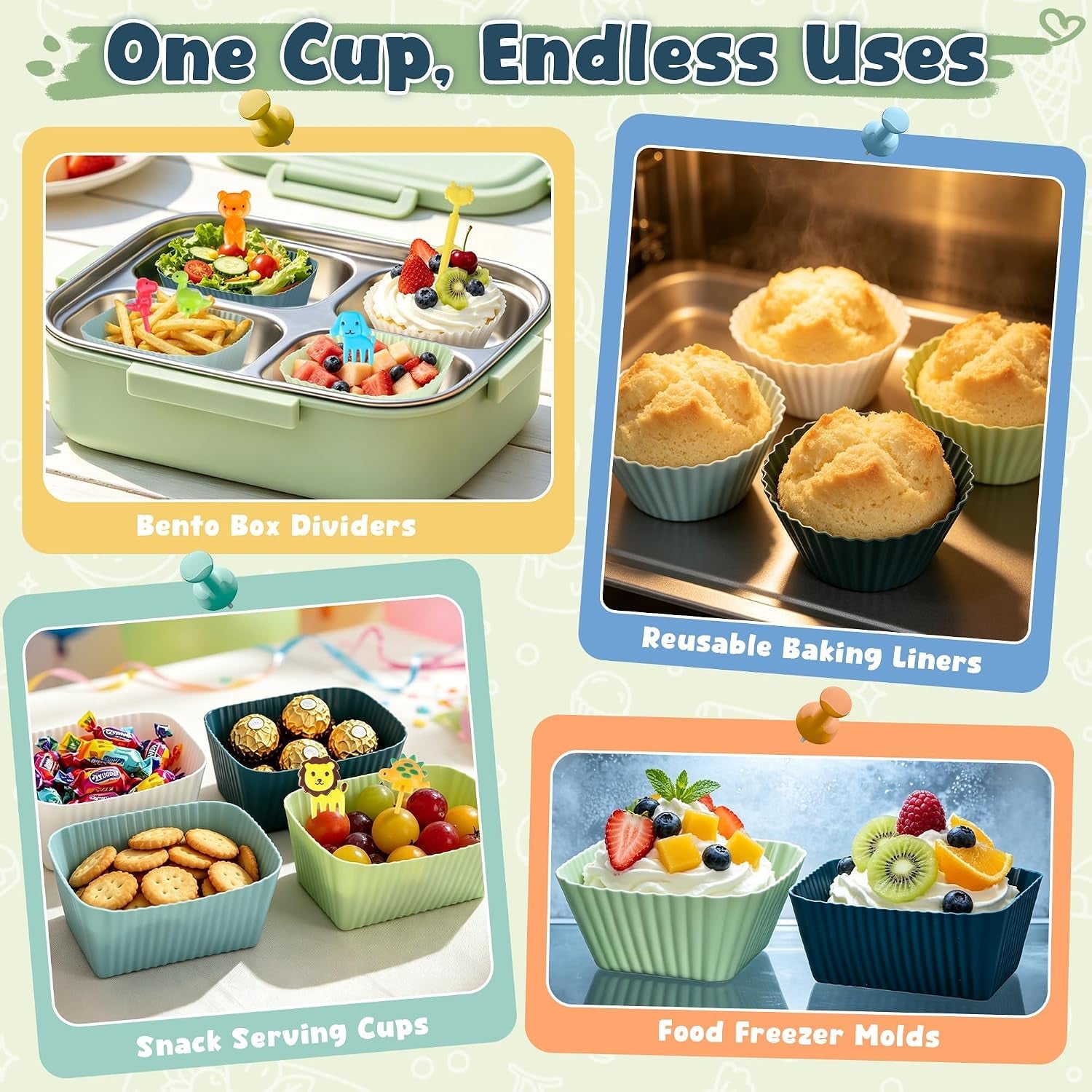 66pcs-silicone-lunch-box-dividers-cute-animal-food-picks-for-kids-20-reusable-silicone-cupcake-liners-muffin-baking-cups-46-fruit-toothpicks-school-lunchbox-bento-box-accessories-supplies