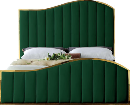 Meridian Furniture Jolie Collection Modern | Contemporary Velvet Upholstered Bed with Channel Tufting, and Polished Gold Metal Frame, Green, Queen4