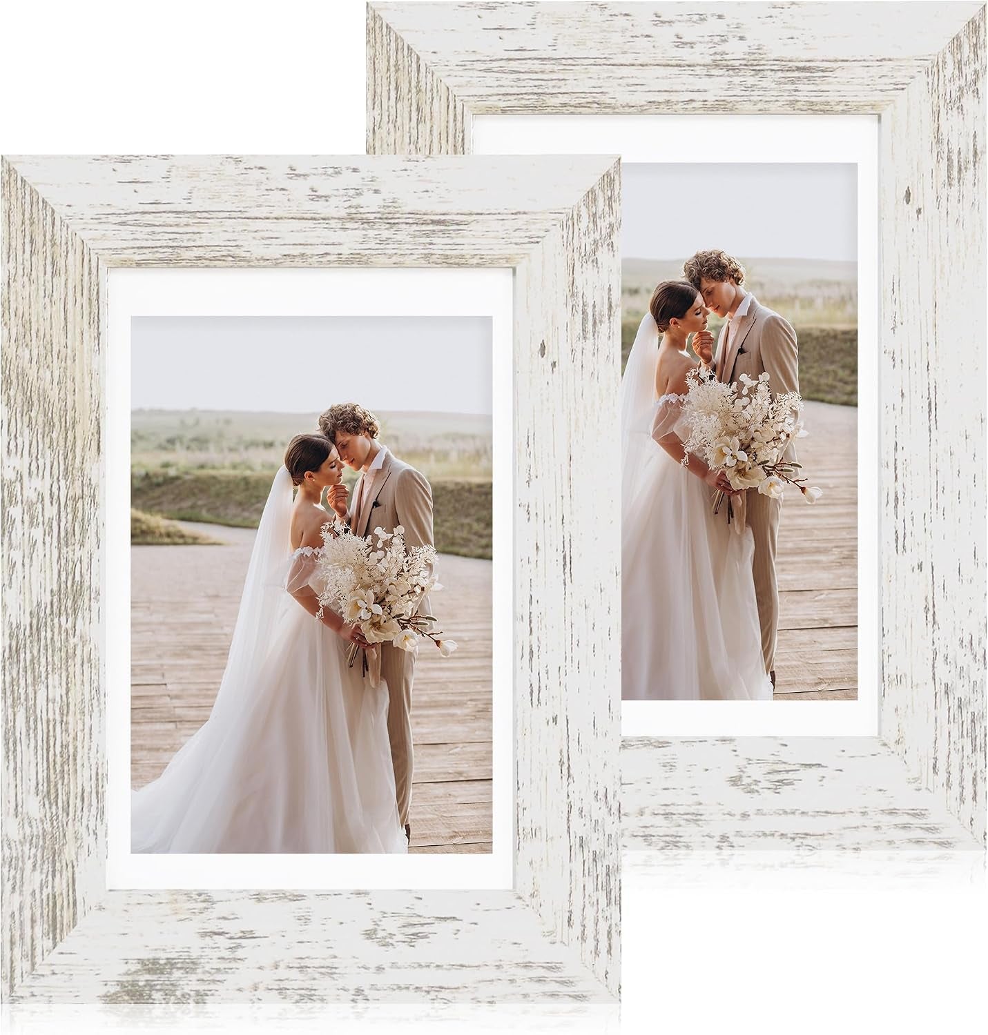 5x7-picture-frame-set-of-2-made-of-real-glass-and-distressed-white-wooden-frame-display-pictures-4x6-with-mat-or-5x7-without-mat-5-by-7-photo-frame-for-wall-or-tabletop-display