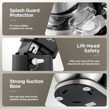 3-IN-1 Stand Mixer 6.3Qt 6-Speed 400W Pulse Black | Household Food Mixer with Pulse,Dough Hook,Beater,Whisk, Electric Kitchen Mixer for Bread,Cake and Most Home Baking Needs6