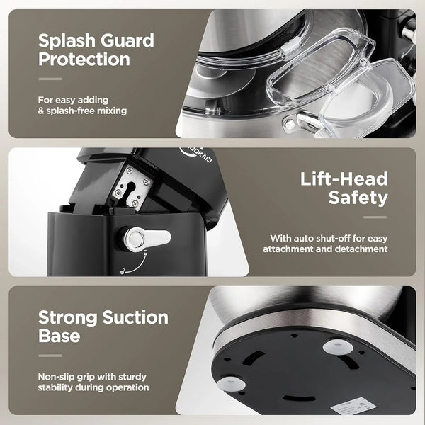 3-IN-1 Stand Mixer 6.3Qt 6-Speed 400W Pulse Black | Household Food Mixer with Pulse,Dough Hook,Beater,Whisk, Electric Kitchen Mixer for Bread,Cake and Most Home Baking Needs6