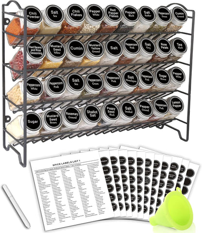 Spice Rack Organizer with 36 Spice Jars 4 Oz, 396 Spice Labels1