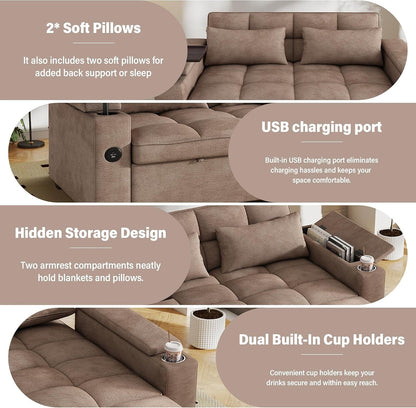 65'' Sleeper Sofa Pull Out Couches for Apartments,Rv (Chenille,Coffee)7
