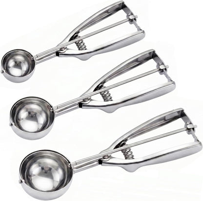 Ice Cream Scoop, 3Pcs Cookie Scoop Set, 18/8 Stainless Steel Cookie Dough Scoop, Cookie Scoops for Baking Set of 3, Ice Cream Scooper with Trigger Release, Cookie Scooper for Baking1