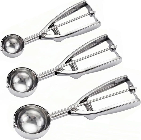 Ice Cream Scoop, 3Pcs Cookie Scoop Set, 18/8 Stainless Steel Cookie Dough Scoop, Cookie Scoops for Baking Set of 3, Ice Cream Scooper with Trigger Release, Cookie Scooper for Baking1