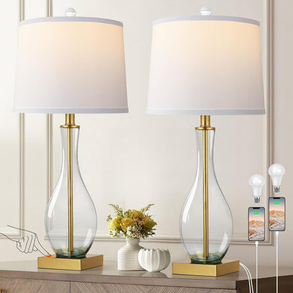 27" Glass Table Lamps with USB Ports, Touch Dimming Nightstand Lamps1