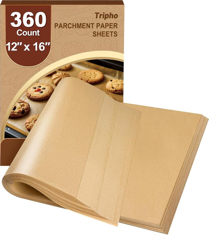 360 Count 12"X 16" Heavy Duty Parchment Paper Sheets for Baking | No-Stick & No-Leak Unbleached Baking Paper, Pre-Cut Half Parchment Paper Sheets for Oven, Air Fryer, Microwave1
