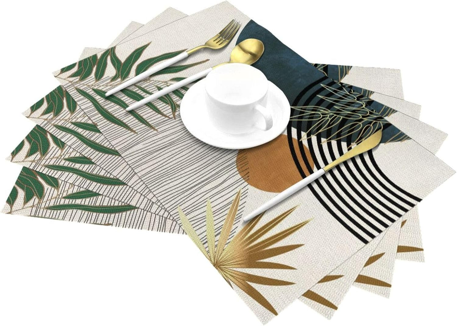mid-century-placemats-12x18-inches-set-of-4-modern-boho-green-navy-blue-tropical-leaf-decorative-rectangle-table-mats-for-party-home-kitchen-dining-table-decoration