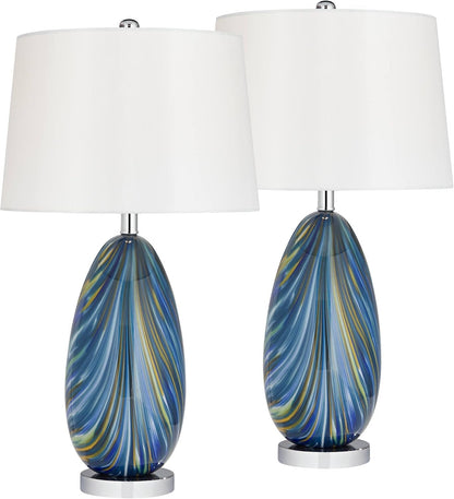 Pablo 27" Tall Table Lamps Set of 2 Modern Blue Art Glass Coastal2