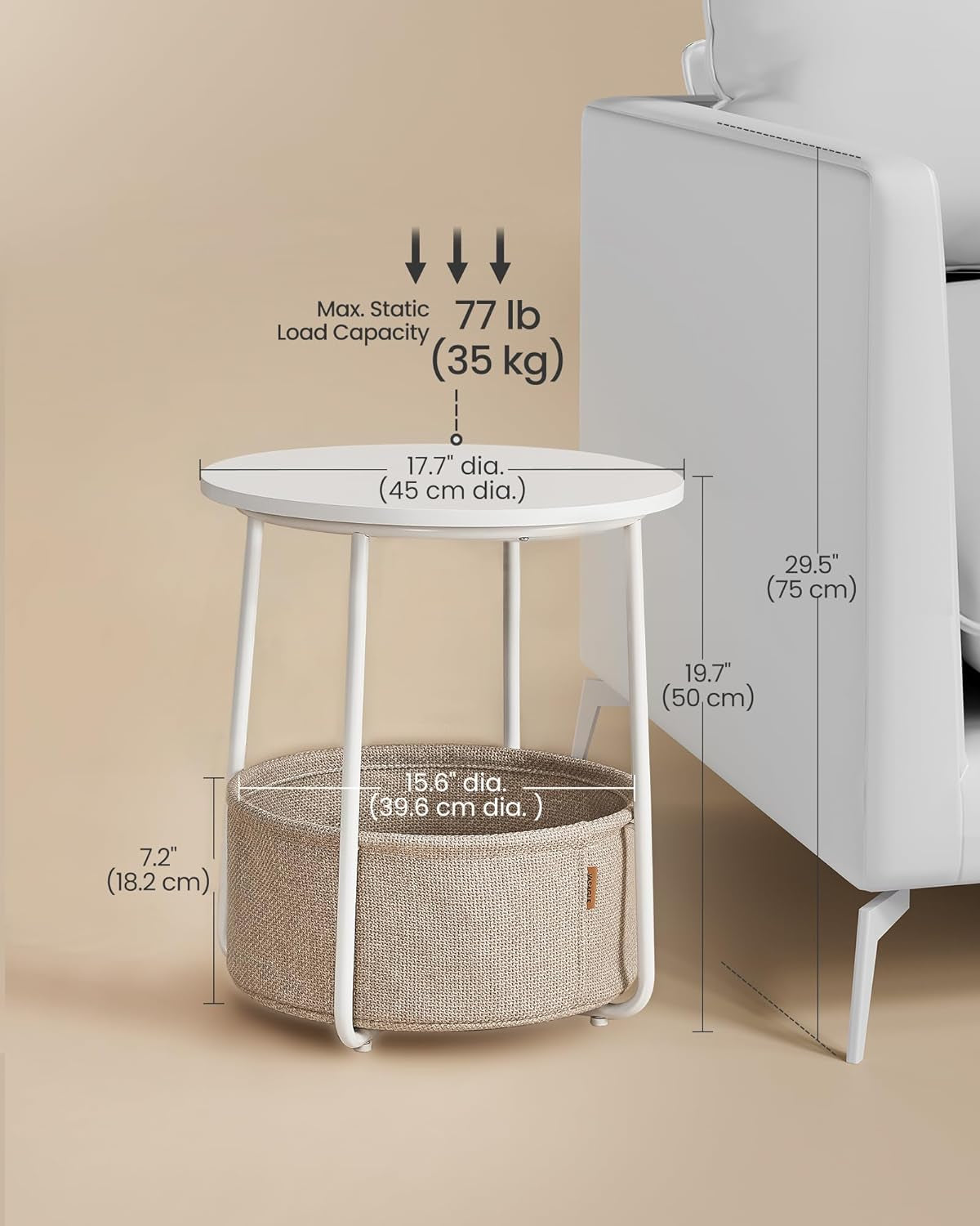 vasagle-lilea-collection-small-round-side-end-table-modern-nightstand-with-fabric-basket-matte-white-and-camel-brown-ulet223w10