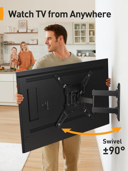 Full Motion TV Mount for 26–65 Inch Tvs up to 82 Lbs | Swivel Articulating Corner TV Wall Mount with Tool-Free, Single Stud Wall Mount TV Bracket, Max VESA 400X400Mm PGMF37
