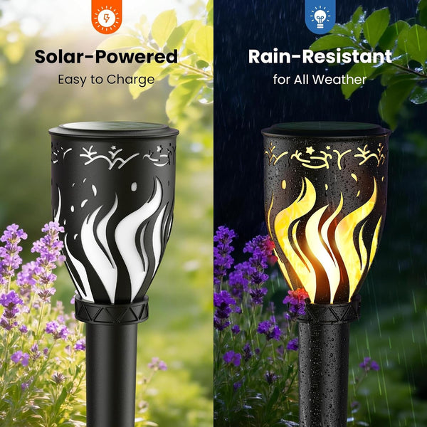 Solar Lights Outdoor 4 Pack - 40'' Solar Powered Pathway Lights with Flickering Flame, Ideal for Gardens, Pathways, Patio, Balcony, Pool - Christmas, Halloween & Year - round Decor3