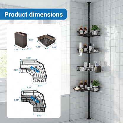 4-Tier Corner Shower Caddy Tension Pole, Floor to Ceiling Shower Corner Shelf Organizer with Soap Hold No-Drill 23.6-114.5 Inch (Black Old)7