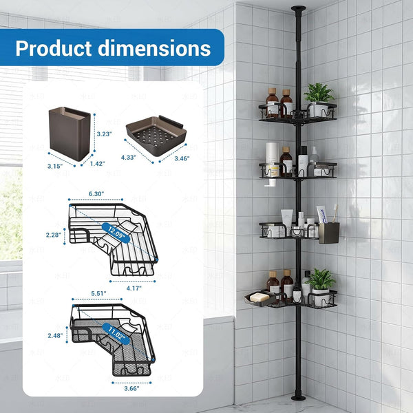 4-Tier Corner Shower Caddy Tension Pole, Floor to Ceiling Shower Corner Shelf Organizer with Soap Hold No-Drill 23.6-114.5 Inch (Black Old)7