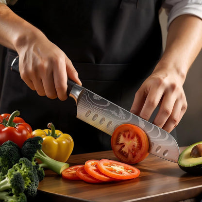 7 Inch Santoku Knife, Pretty Design, High‑Carbon Steel, Resin Handle5