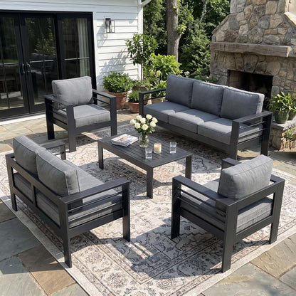 Outdoor Aluminum Furniture Set, 5 Pieces Patio Sectional Conversation Chat Sofa Modern Seating Set with Coffee Table1
