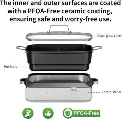 Slow Cooker 10 Quarts (2 X 5 Quarts) Pfoa-Free Ceramic Coating | Adjustable Temp Oven Safe to 450°F | Keep Warm Function for Large Family Gatherings (Includes Silicone Spoon)9