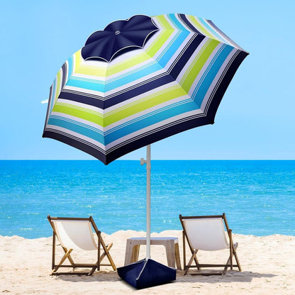8FT Large Beach Umbrella with Wind Resistance Sand Anchor Sand Bag, Portable Outdoor Umbrella with UPF50+ UV Protection, Tilt Sun Shelter for Beach, Patio, Yard1