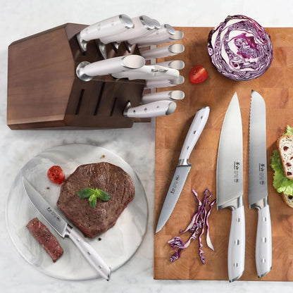 Alps Series German Steel Forged 17-Piece Knife Block Set, Acacia (White)5