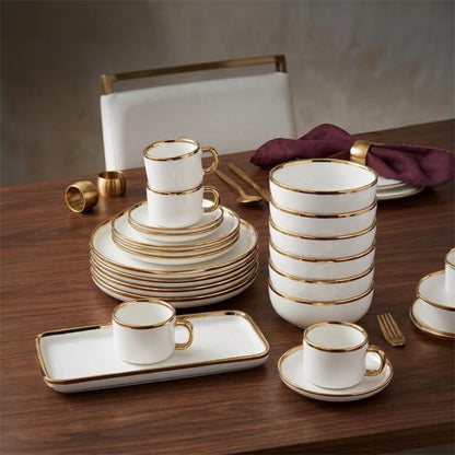 32-Piece Ceramic Dinnerware Set for 6, White Tableware Set with Gold Trim, Dinner Plates, Salad Plates, Bowls, Mugs & Rectangular Serving Platters for Everyday Dining, Home & Housewarming Gift7