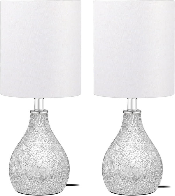 Modern Table Lamps Set of 2, Mirror Silver Gourd Design Mosaic Tiled Glass 17.5" Bedside Lamp, for Bedroom Living Room and Office Desk Nightstand Table Lamp1
