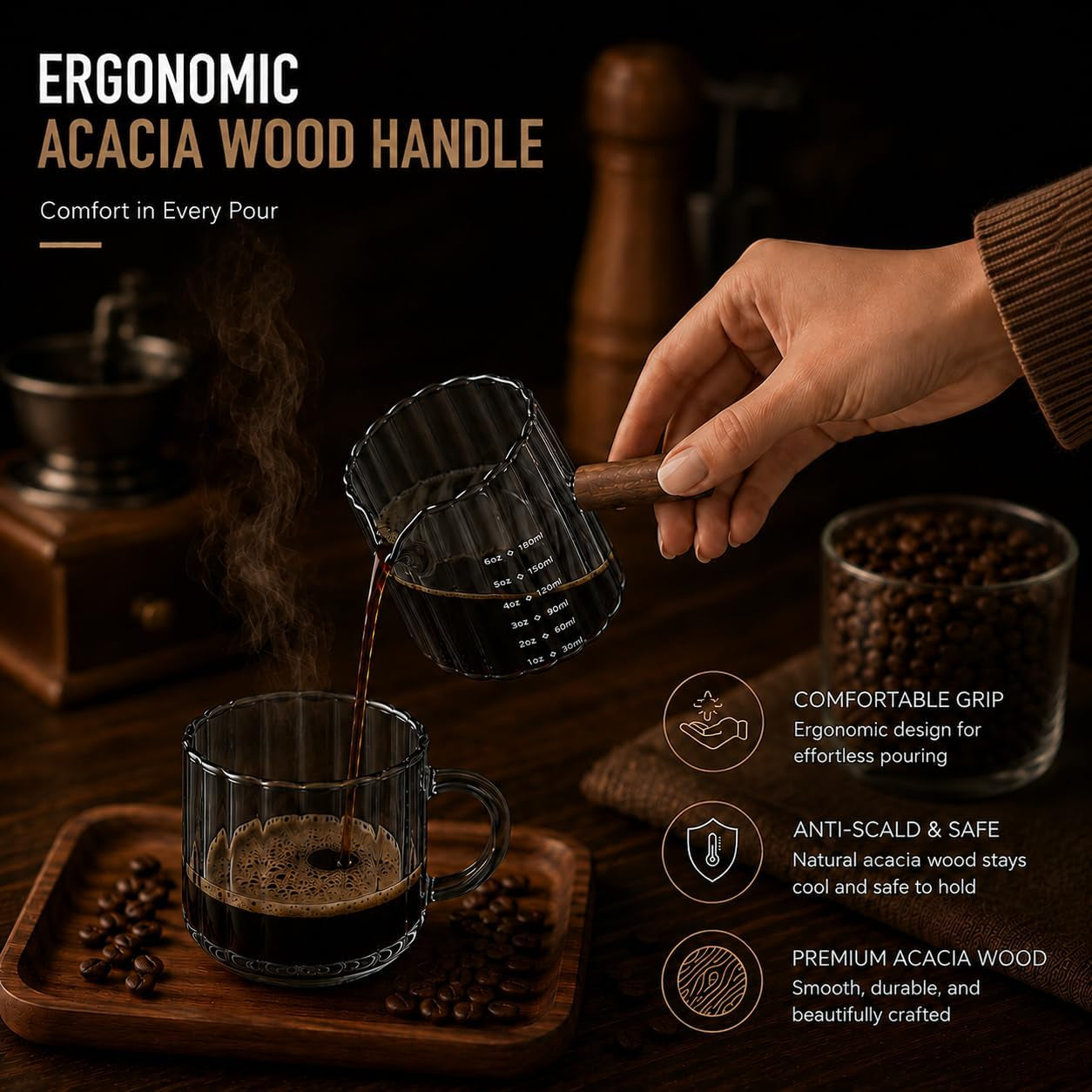 2-pack-espresso-shot-measuring-cups-6oz-clear-grey-ribbed-glass-espresso-cups-with-wood-handle-v-shaped-spout-oz-ml-markings-for-espresso-milk-frothing-latte-and-coffee-bar
