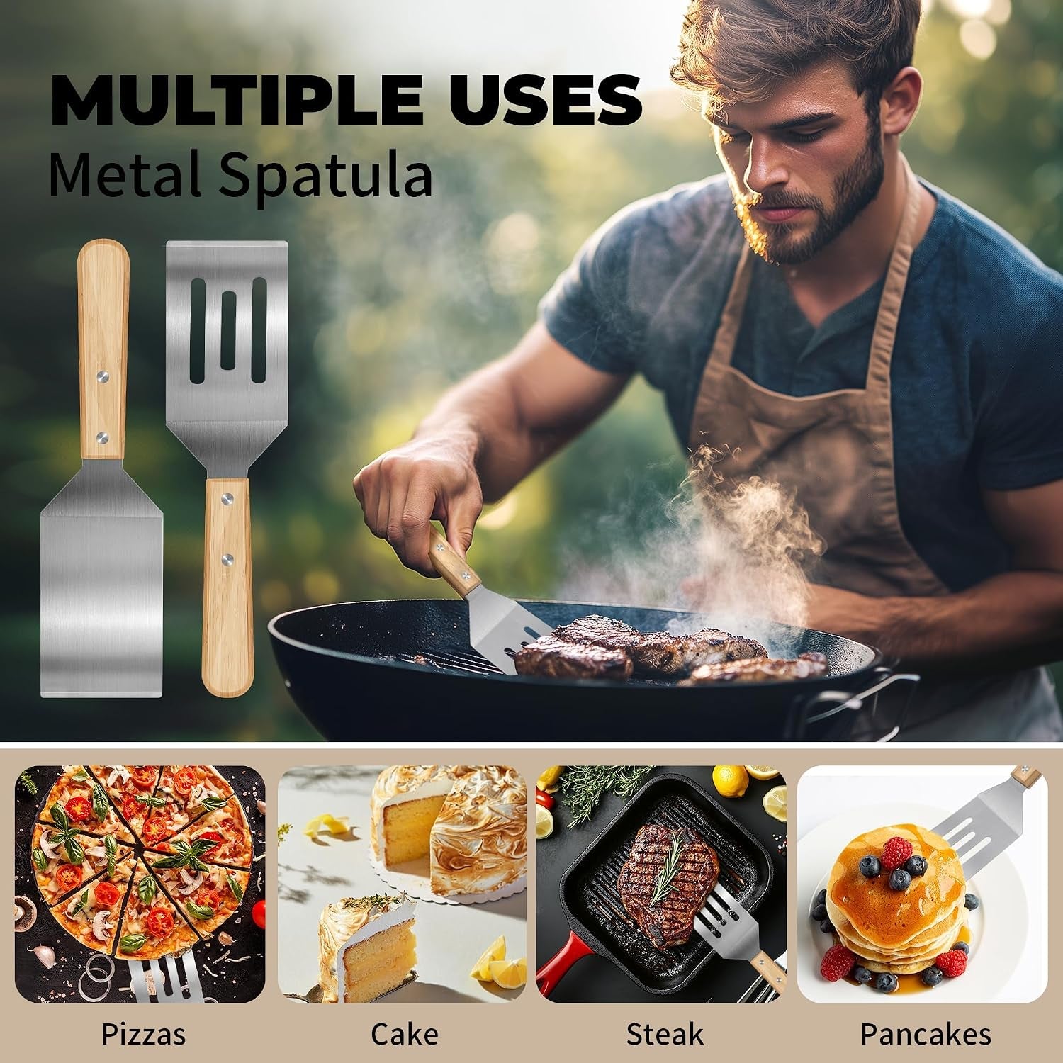 2pcs-stainless-steel-spatula-wooden-handle-metal-spatula-for-steak-burgers