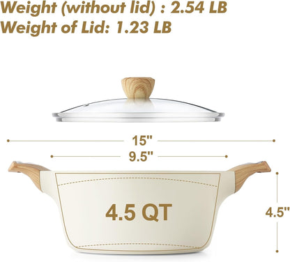 Ceramic Nonstick Stock Pot with Lid, 2.6/4.5/6.6/8.5/11 QT Soup Pot Casserole Pot, Non-Toxic Healthy Pasta Pot, Large Cooking Pot Stew Pot, Induction Compatible, PFOA PFAS PTFE Free, White6