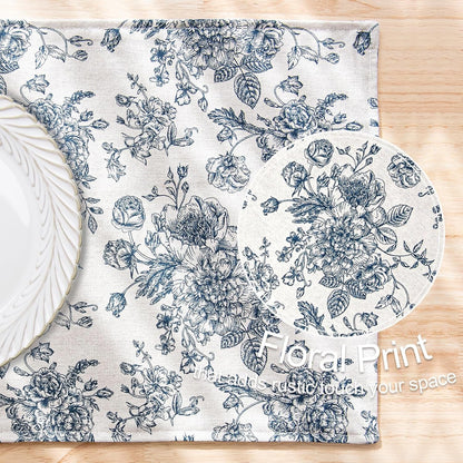 Blue Floral Fabric Placemats 13 X 19 Inch Set of 123