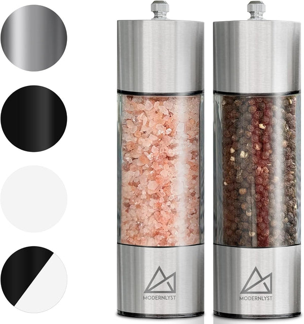Salt and Pepper Grinder Set Manual 2 Pack | Large round Salt and Pepper Shakers Set | 7.5 Inch Stainless Steel Salt Grinder Refillable | Manual Pepper Grinder (Stainless Steel)8