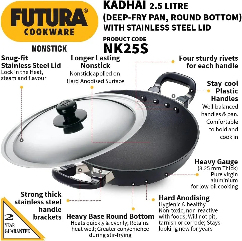 futura-nonstick-kadhai-2-5-l-26-cm-3-25-mm-with-ss-lid-black