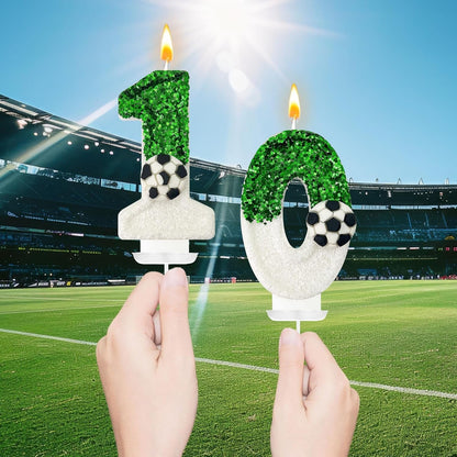 Birthday Candles，Soccer Birthday Decorations，Soccer Cake Topper,For Girl and Boy Cake Toppers, Wedding Cakes, Anniversaries, Party Celebrations, Birthday Decorations (Green White, Number 10)5