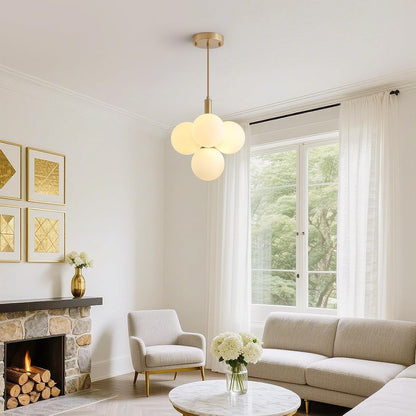 Glass Globe Chandeliers, 4-Light Gold Dining Room Light Fixture, 11In Milk Glass Pendant Lights Kitchen Island Modern Chandeliers for Dining Room Kitchen Living Room Bedroom Hallway Entryway Foyer2
