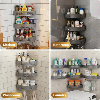 3-Tier No-Drill Storage Caddy with Hooks&Towel Bar,Organizing Solution for Bathroom,Shower&Kitchen,Holds Shampoos,Soaps,Sponges&Cleaners,Triangle6
