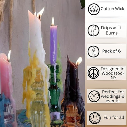 Hippie Drippy Drip Candles - Pack of 6 Dripping Taper - Wine Bottle Melting Candles (Ivory)7