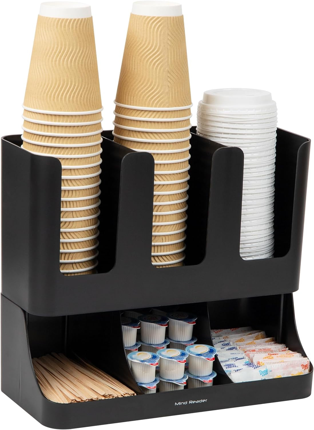 condiment-station-13-inch-countertop-coffee-bar-organizer-with-6-compartments-storage-caddy-for-cups-lids-and-packets-plastic-black