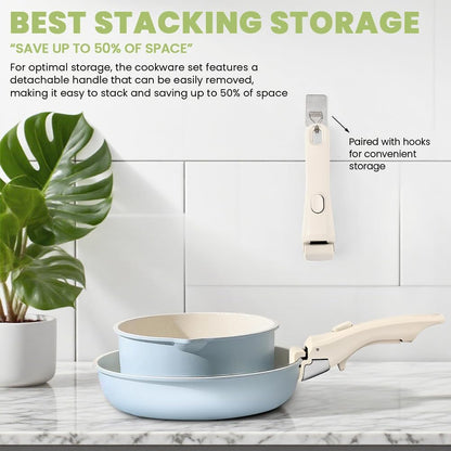 Removable Pot Handle with Anti-Hot Bowl Dish Clip, Universal Detachable Pan Handles Replacement Fits Most Vertical Edge Cookware, Avoid Scalding Kitchenware Set (Color:Cream White)6