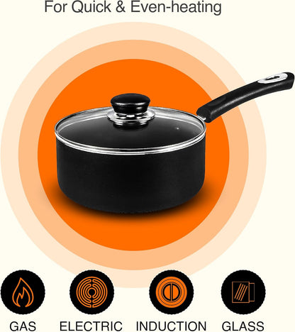 Nonstick Saucepan Set with Lids 1 QT 2 QT Pots PFOS Free | Multipurpose Cooking Pots Set, Nonstick Coating, Even Heat Distribution, Durable, Bakelite Handles, Dishwasher Safe6